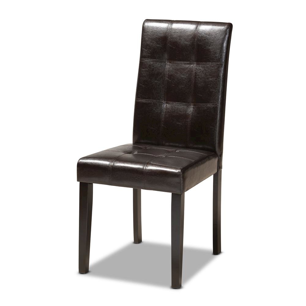Leather Upholstered and Dark Brown Finished Wood 5-Piece Dining Set