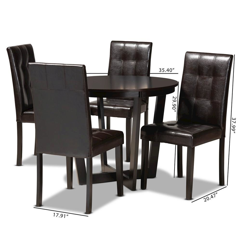 Leather Upholstered and Dark Brown Finished Wood 5-Piece Dining Set