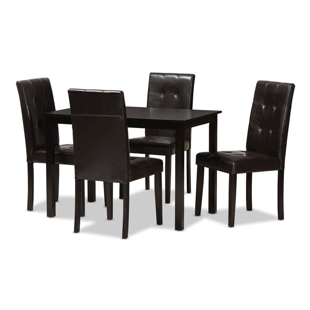 Dark Brown Faux Leather Upholstered 5-Piece Dining Set
