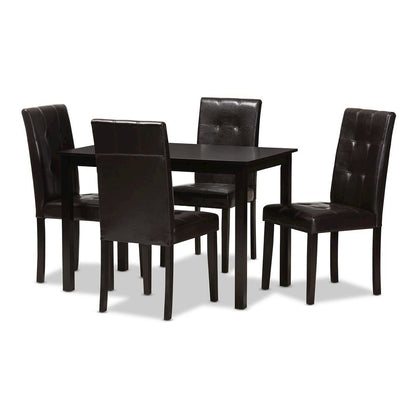 Dark Brown Faux Leather Upholstered 5-Piece Dining Set