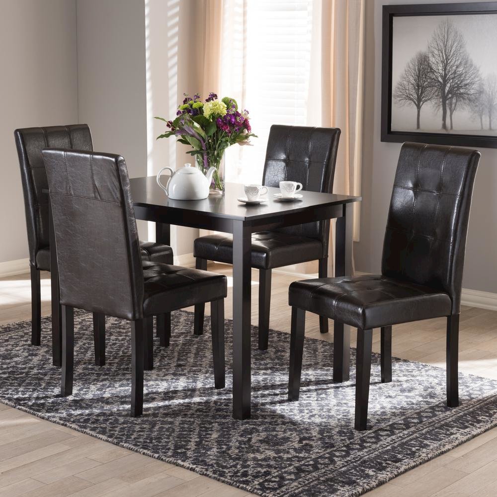 Dark Brown Faux Leather Upholstered 5-Piece Dining Set
