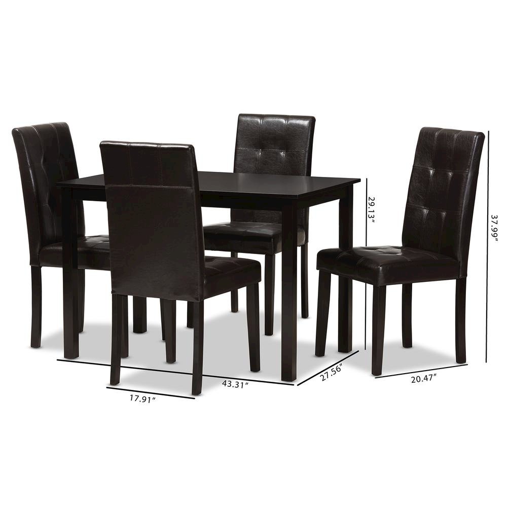 Dark Brown Faux Leather Upholstered 5-Piece Dining Set