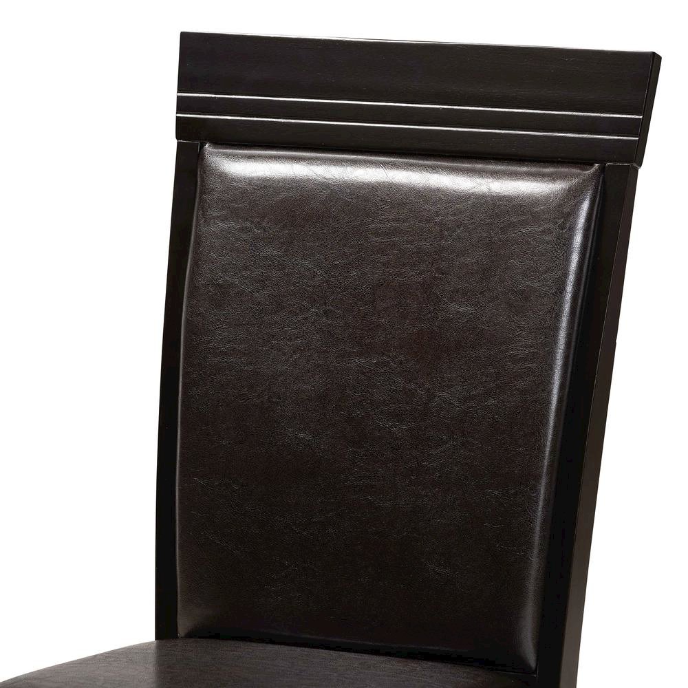Leather Upholstered and Dark Brown Finished Wood 7-Piece Dining Set