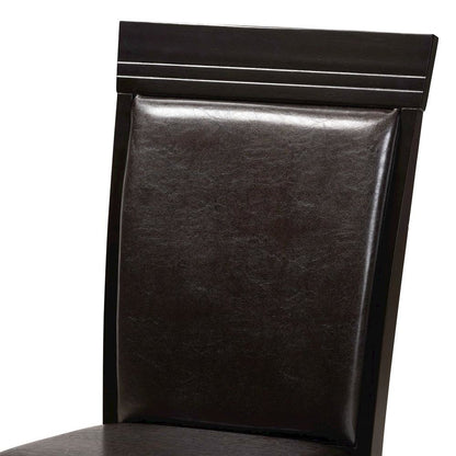 Leather Upholstered and Dark Brown Finished Wood 5-Piece Dining Set