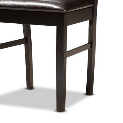 Leather Upholstered and Dark Brown Finished Wood 5-Piece Dining Set