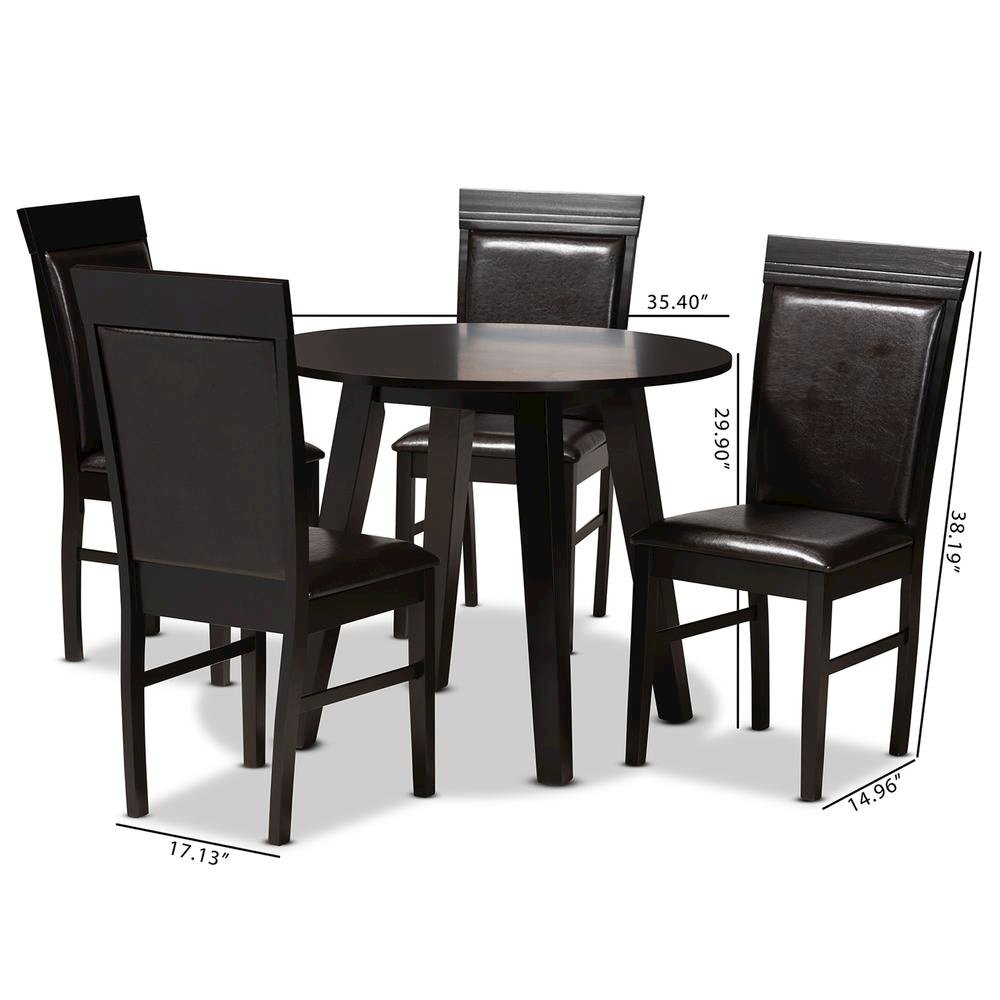 Leather Upholstered and Dark Brown Finished Wood 5-Piece Dining Set