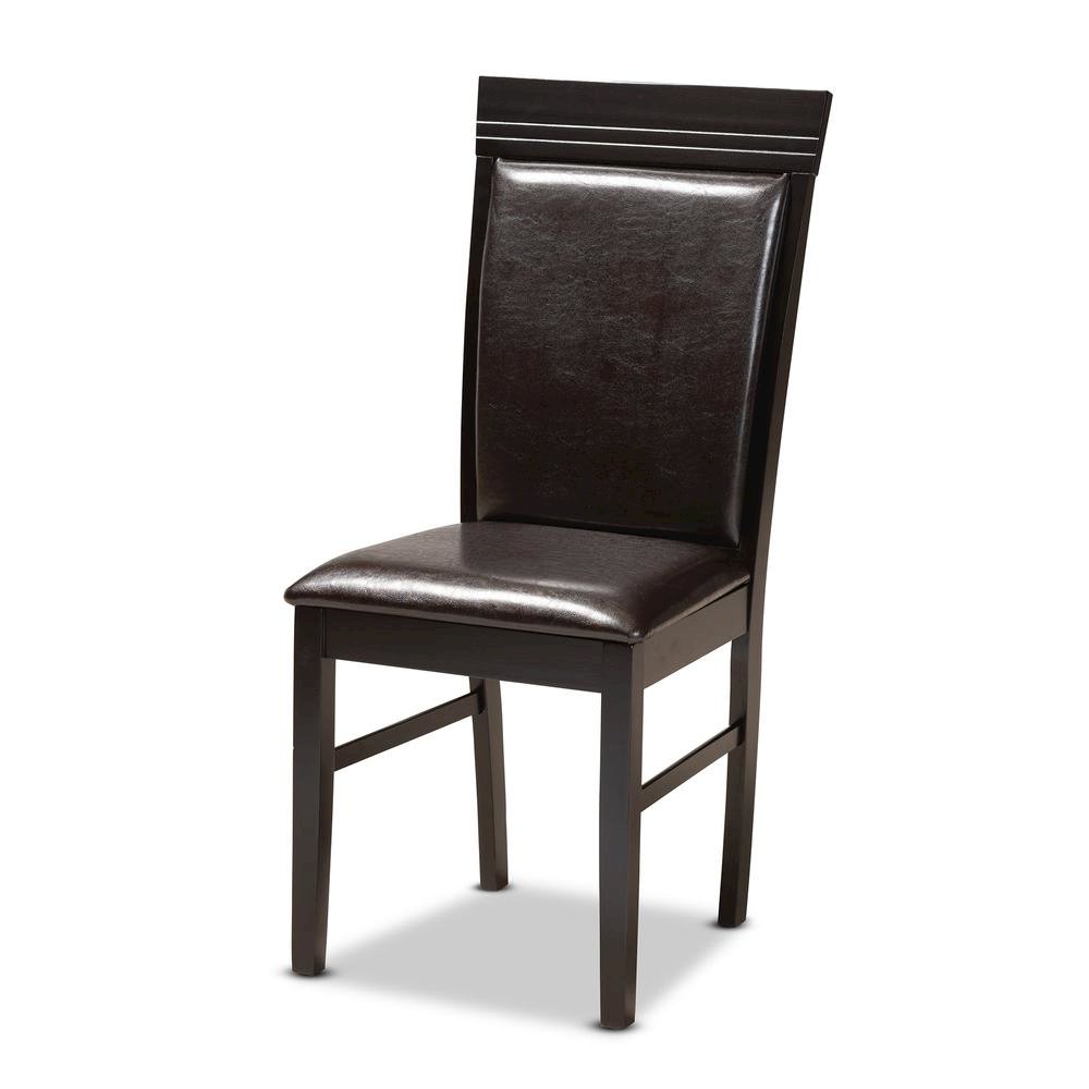 Leather Upholstered and Dark Brown Finished Wood 5-Piece Dining Set