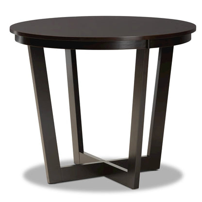 Leather Upholstered and Dark Brown Finished Wood 5-Piece Dining Set