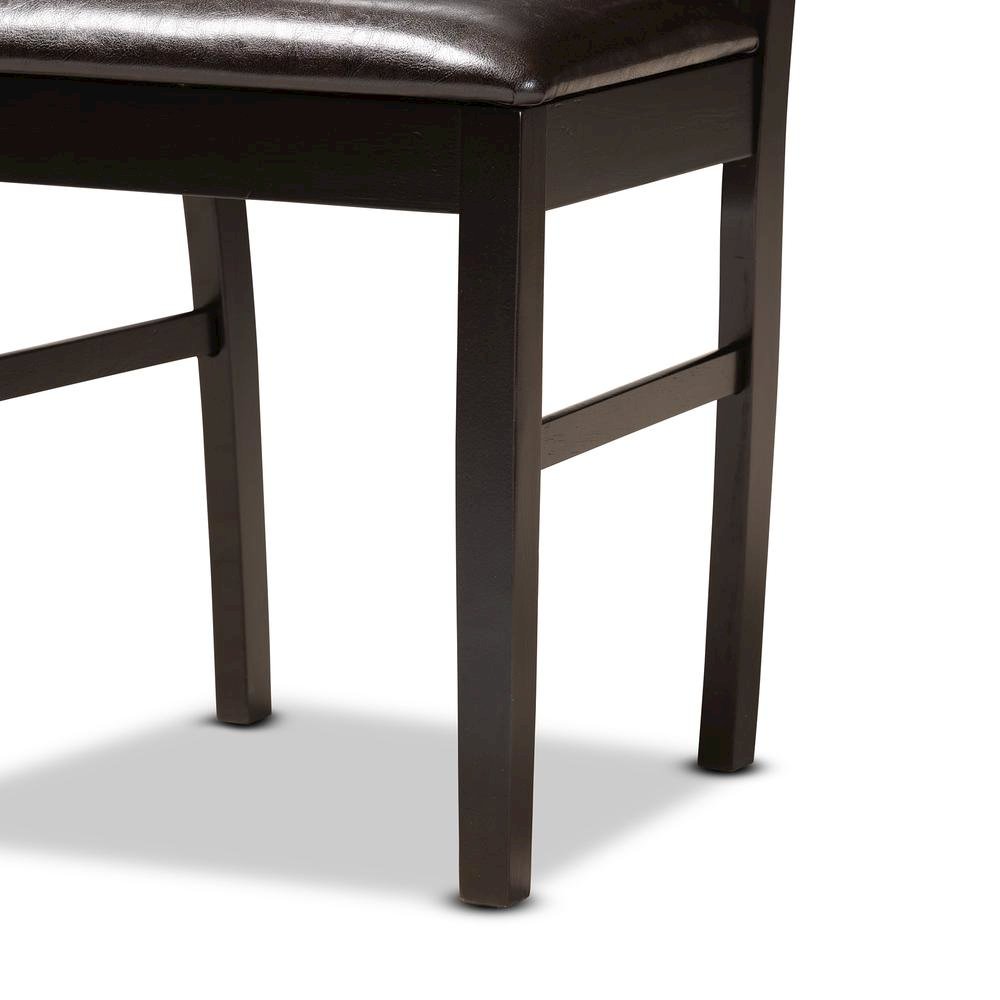 Leather Upholstered and Dark Brown Finished Wood 5-Piece Dining Set