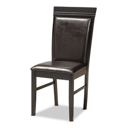 Leather Upholstered and Dark Brown Finished Wood 5-Piece Dining Set