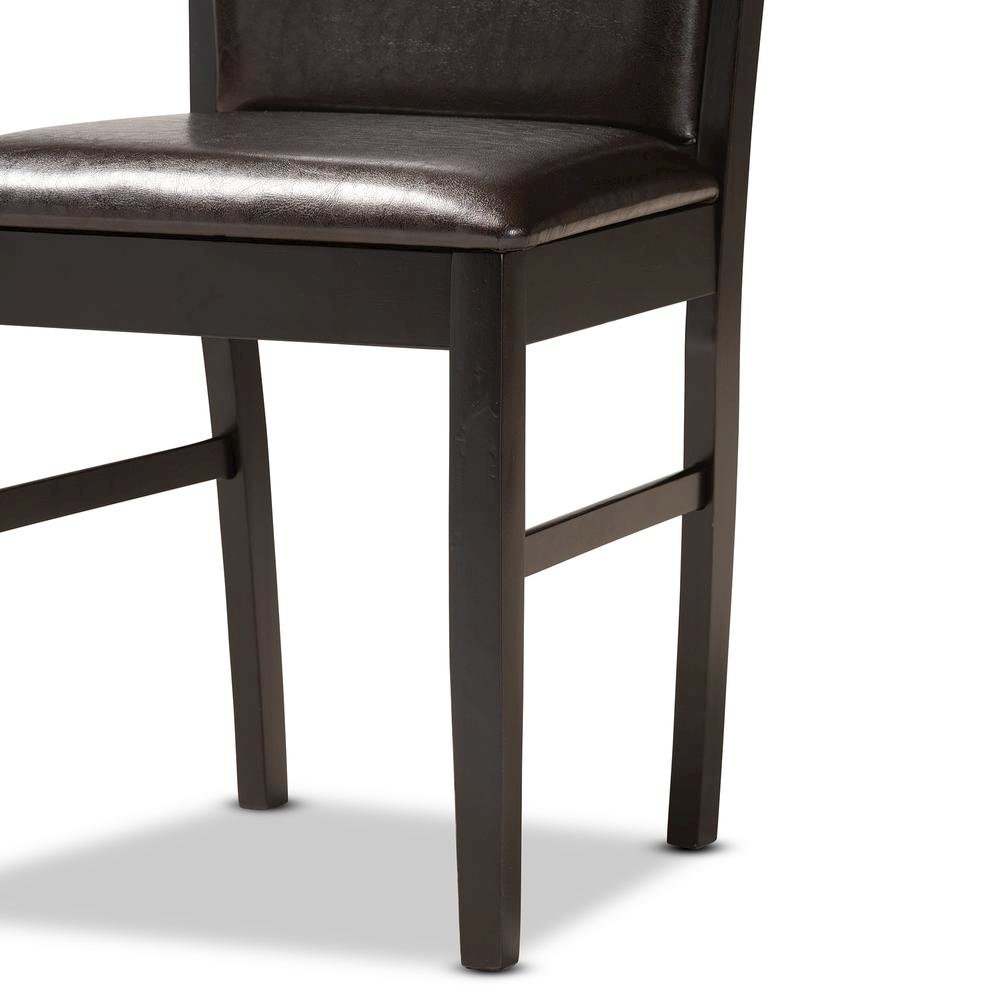 Leather Upholstered and Dark Brown Finished Wood 5-Piece Dining Set