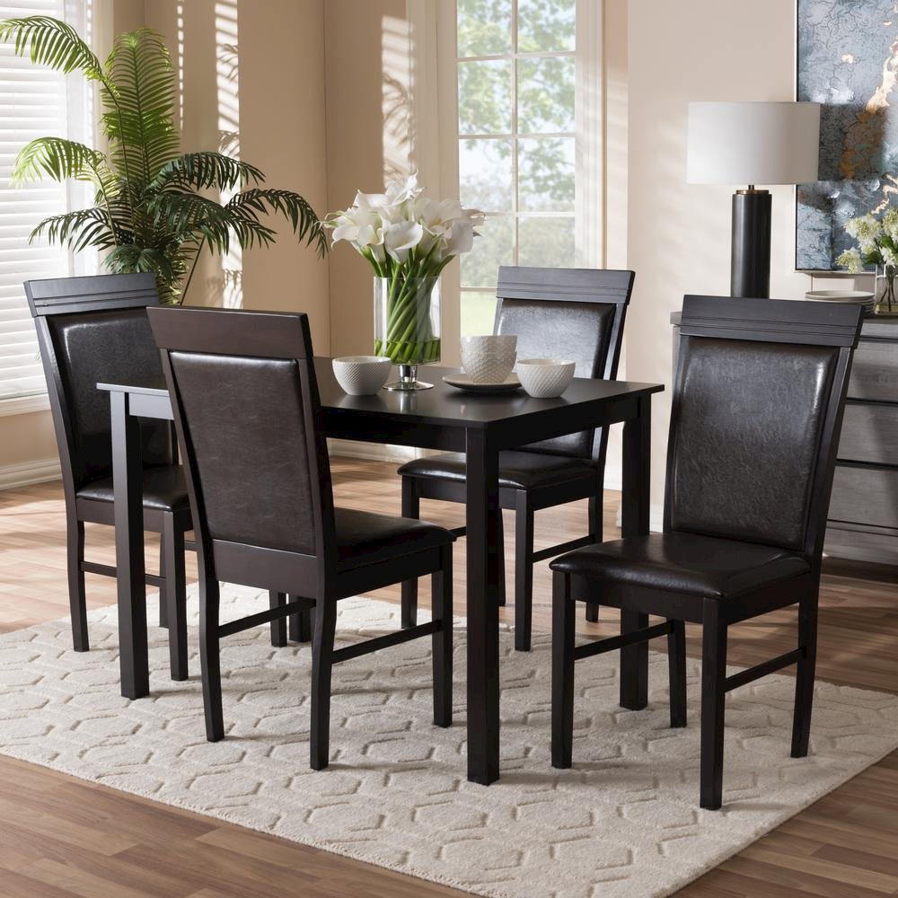 Dark Brown Faux Leather Upholstered 5-Piece Dining Set
