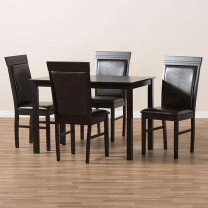 Dark Brown Faux Leather Upholstered 5-Piece Dining Set