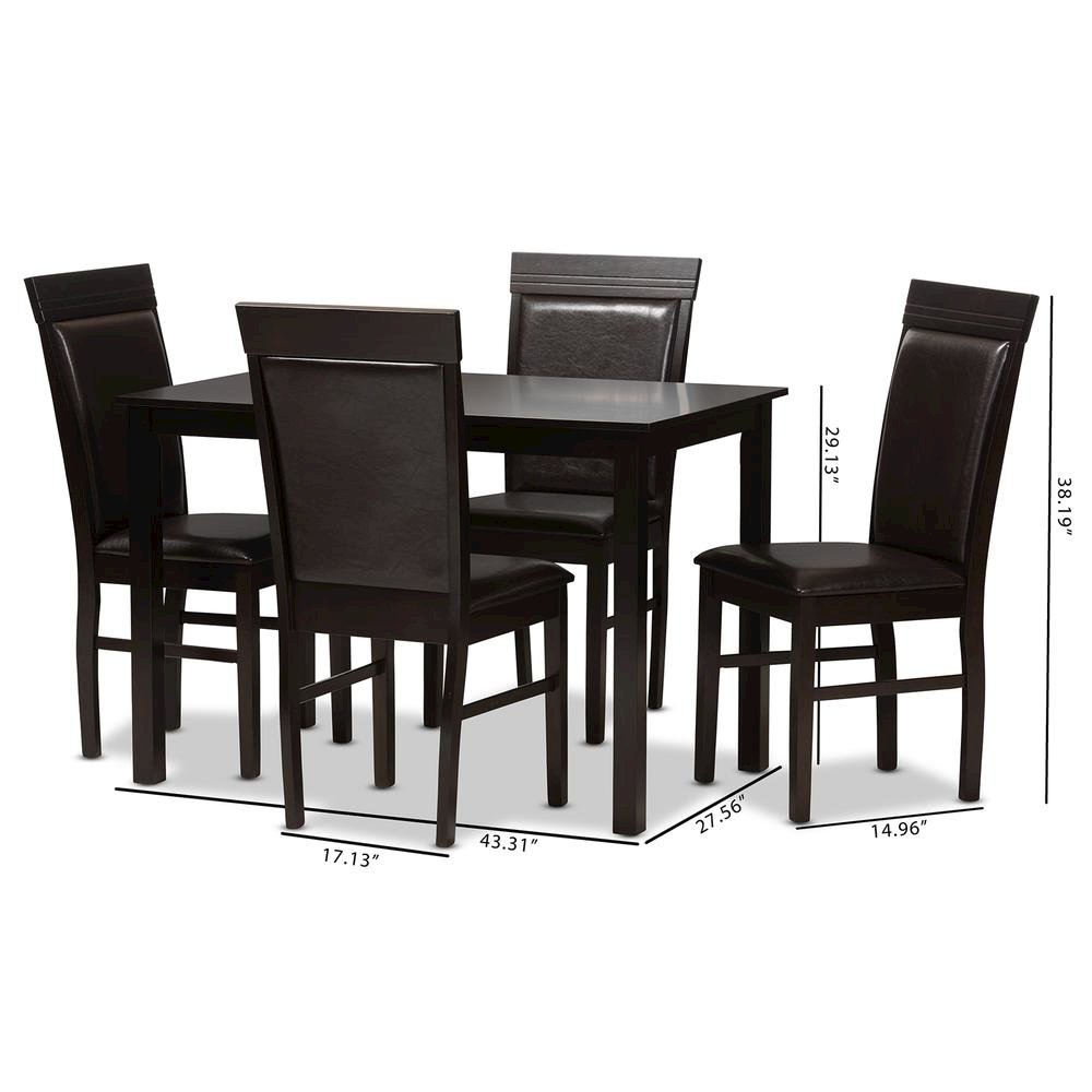 Dark Brown Faux Leather Upholstered 5-Piece Dining Set