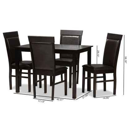 Dark Brown Faux Leather Upholstered 5-Piece Dining Set