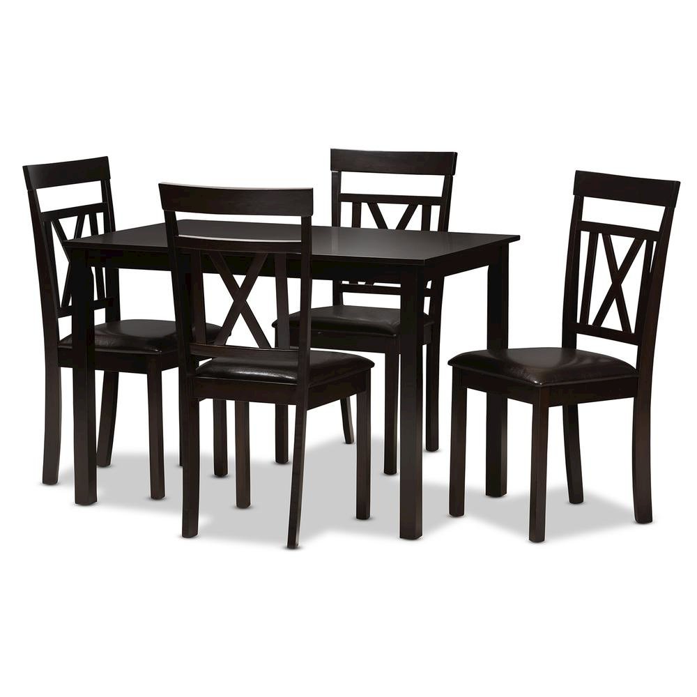 Dark Brown Faux Leather Upholstered 5-Piece Dining Set