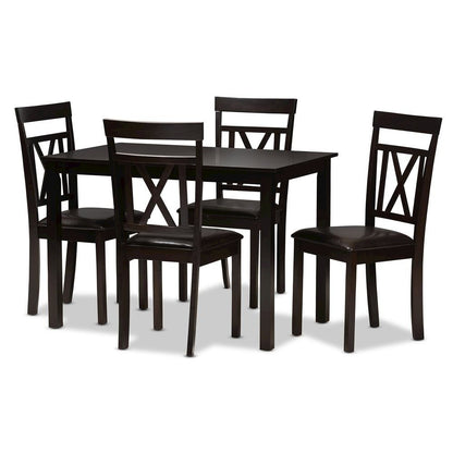 Dark Brown Faux Leather Upholstered 5-Piece Dining Set