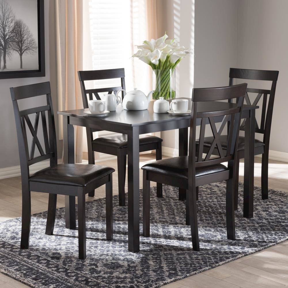 Dark Brown Faux Leather Upholstered 5-Piece Dining Set