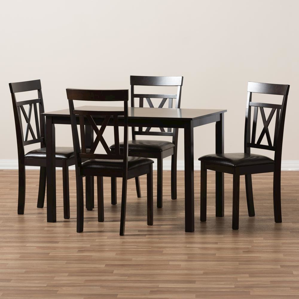 Dark Brown Faux Leather Upholstered 5-Piece Dining Set