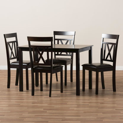 Dark Brown Faux Leather Upholstered 5-Piece Dining Set