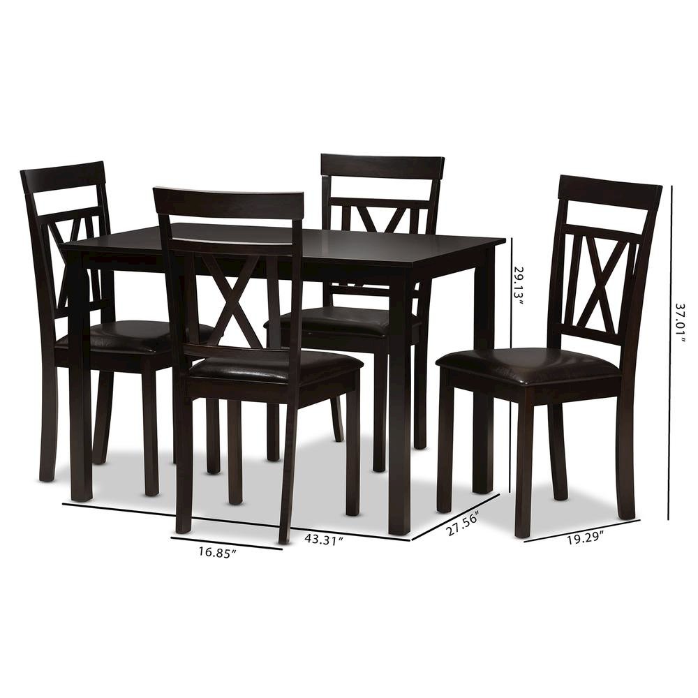 Dark Brown Faux Leather Upholstered 5-Piece Dining Set