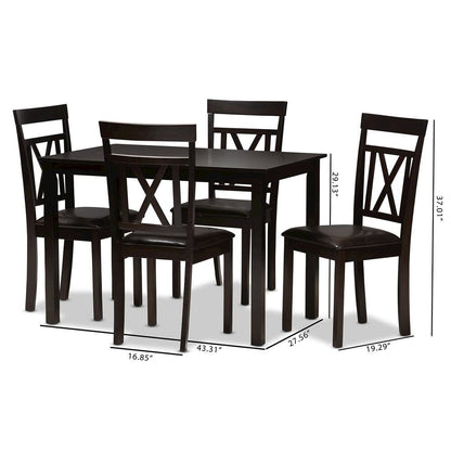 Dark Brown Faux Leather Upholstered 5-Piece Dining Set