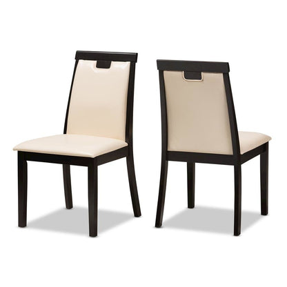 Leather Upholstered and Dark Brown Finished Dining Chair (Set of 2)