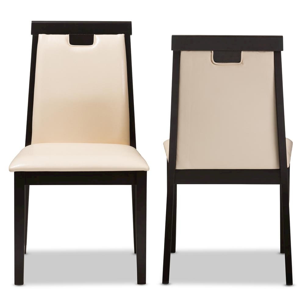 Leather Upholstered and Dark Brown Finished Dining Chair (Set of 2)