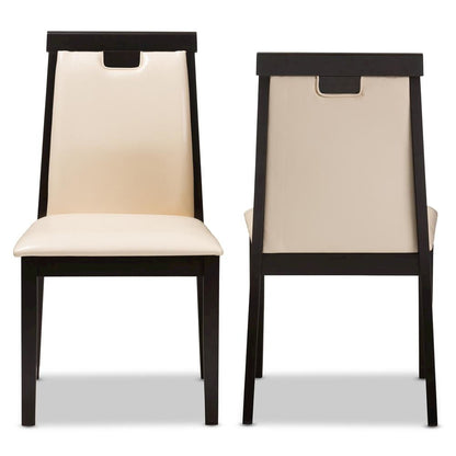 Leather Upholstered and Dark Brown Finished Dining Chair (Set of 2)