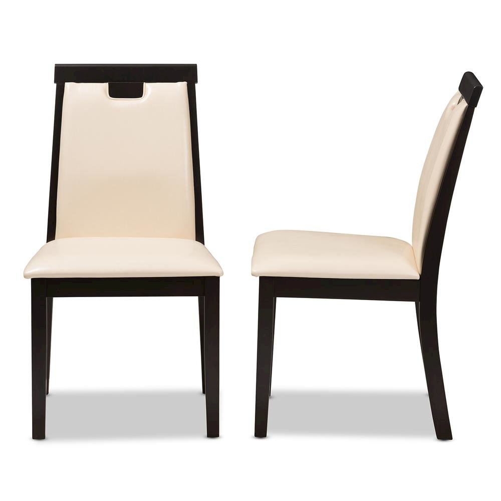 Leather Upholstered and Dark Brown Finished Dining Chair (Set of 2)