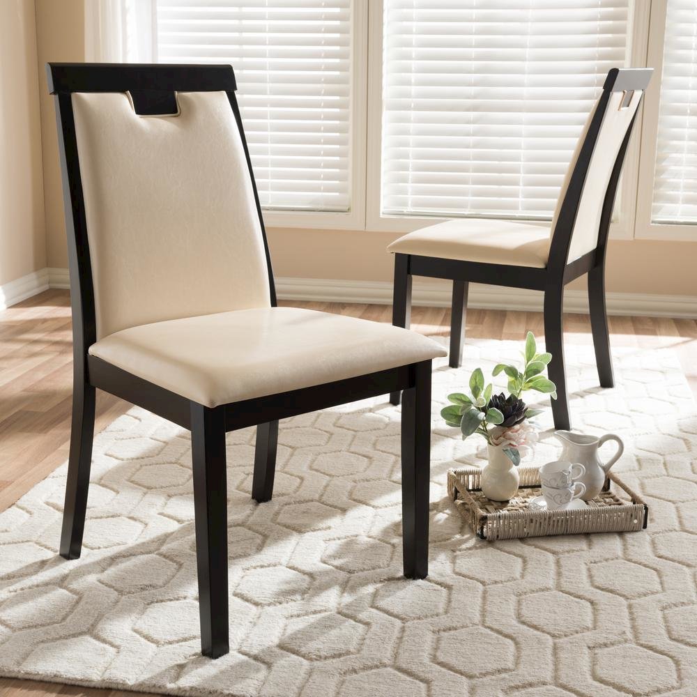 Leather Upholstered and Dark Brown Finished Dining Chair (Set of 2)