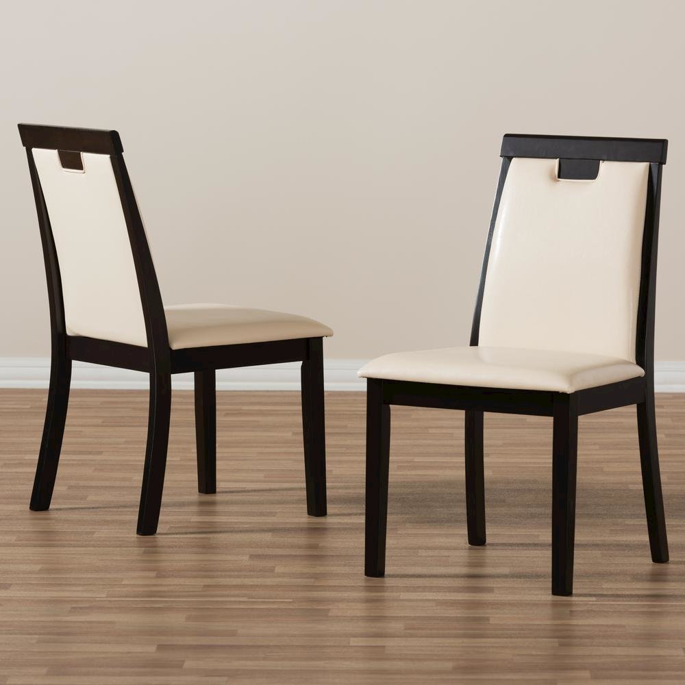 Leather Upholstered and Dark Brown Finished Dining Chair (Set of 2)