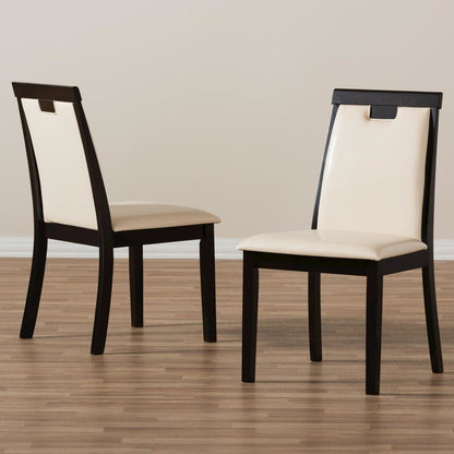 Leather Upholstered and Dark Brown Finished Dining Chair (Set of 2)
