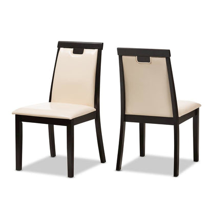 Beige Faux Leather Upholstered and Dark Brown Finished 5-Piece Dining Set