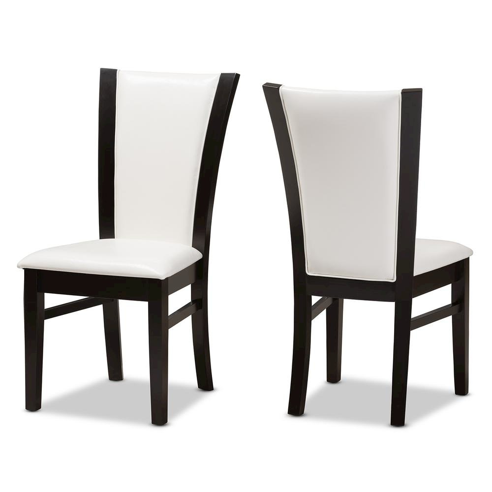 5-Piece Dark Brown Finished White Faux Leather Dining Set