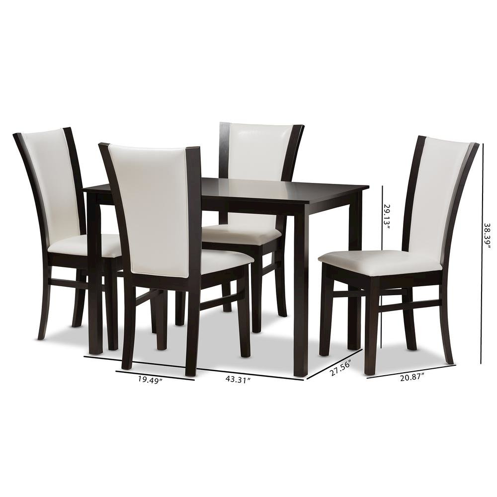 5-Piece Dark Brown Finished White Faux Leather Dining Set