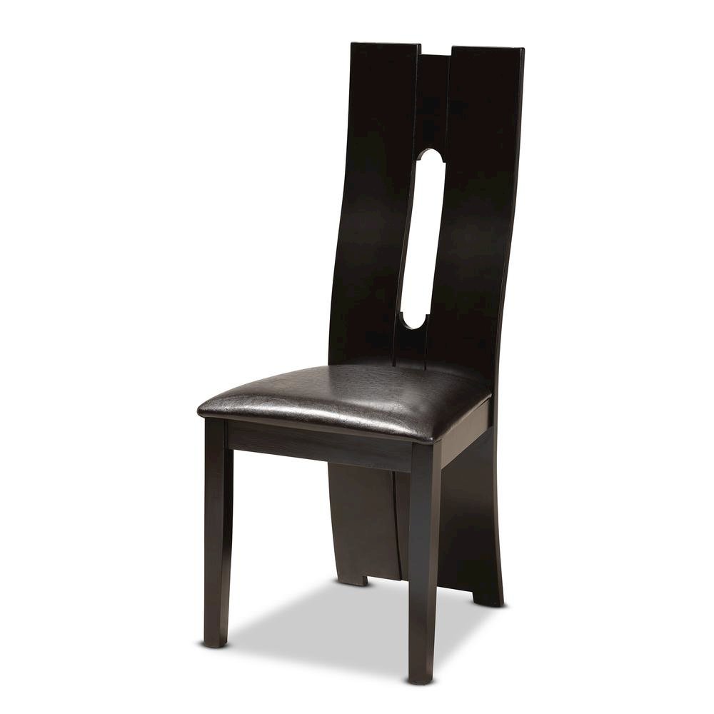 Leather Upholstered and Dark Brown Finished Wood 7-Piece Dining Set