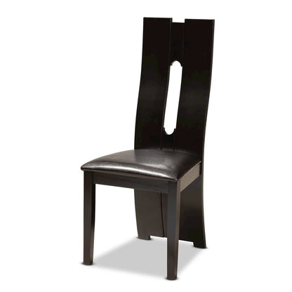 Leather Upholstered and Dark Brown Finished Wood 7-Piece Dining Set