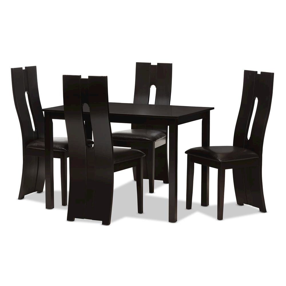 Dark Brown Faux Leather Upholstered 5-Piece Dining Set