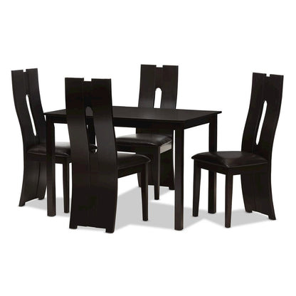Dark Brown Faux Leather Upholstered 5-Piece Dining Set