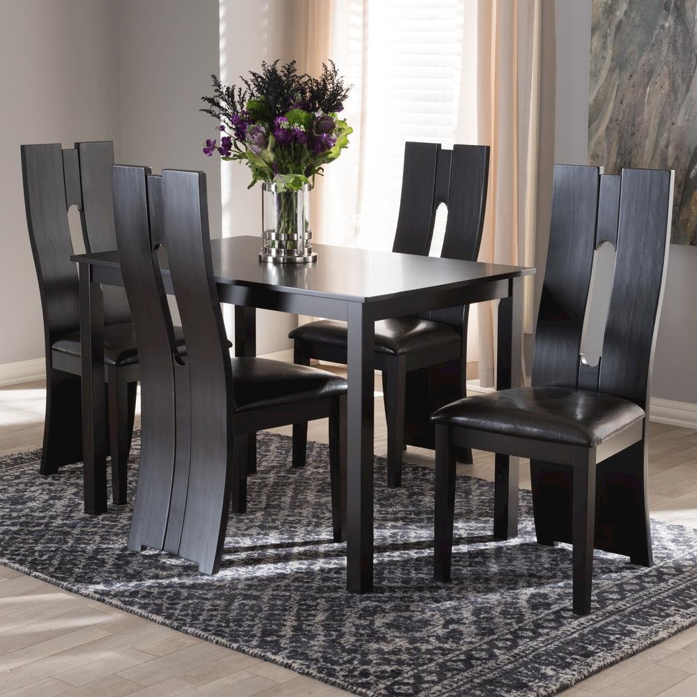 Dark Brown Faux Leather Upholstered 5-Piece Dining Set
