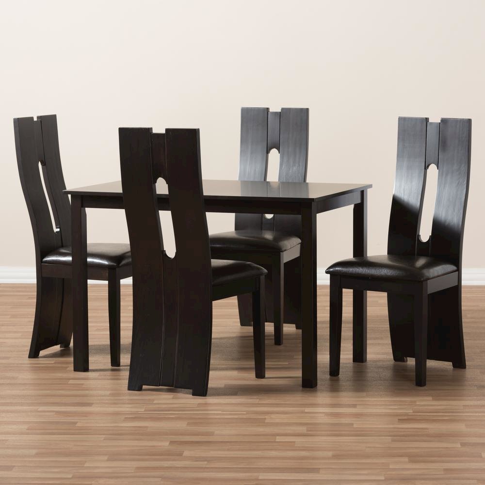 Dark Brown Faux Leather Upholstered 5-Piece Dining Set
