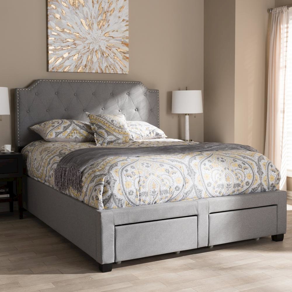Aubrianne Modern and Contemporary Grey Fabric Upholstered Queen Storage Bed