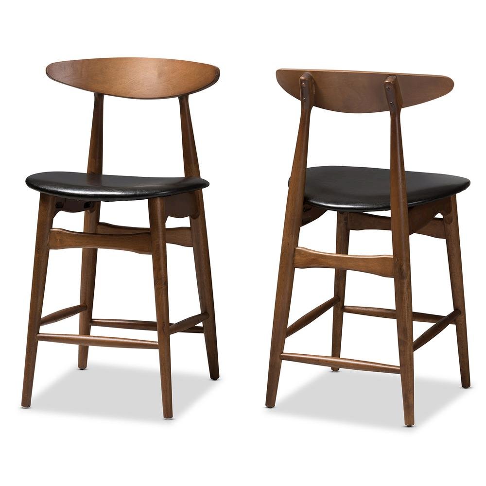 Leather Upholstered Walnut Finished Counter Stool (Set of 2)