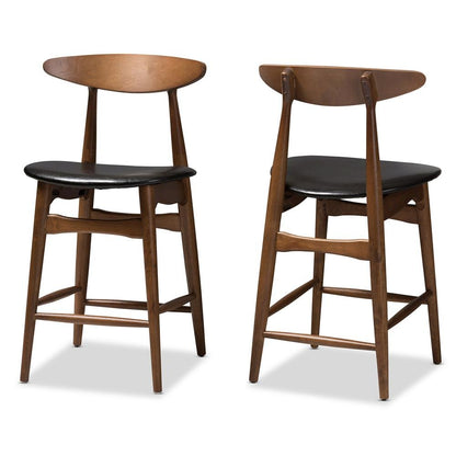 Leather Upholstered Walnut Finished Counter Stool (Set of 2)