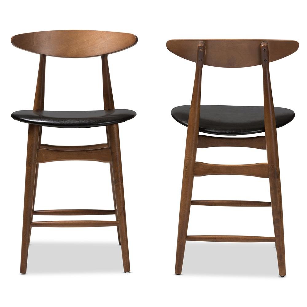 Leather Upholstered Walnut Finished Counter Stool (Set of 2)