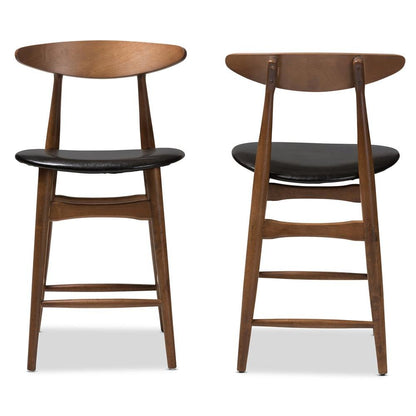 Leather Upholstered Walnut Finished Counter Stool (Set of 2)