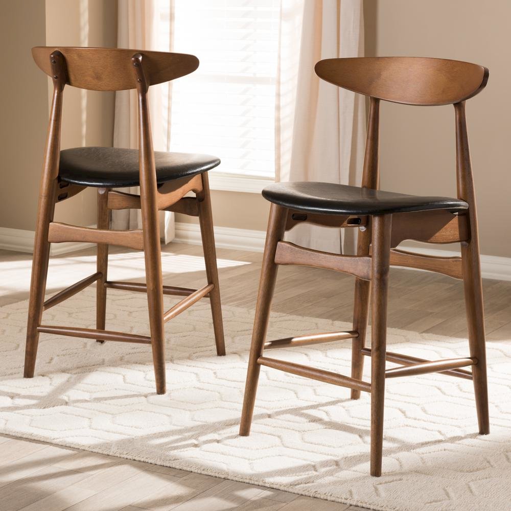 Leather Upholstered Walnut Finished Counter Stool (Set of 2)