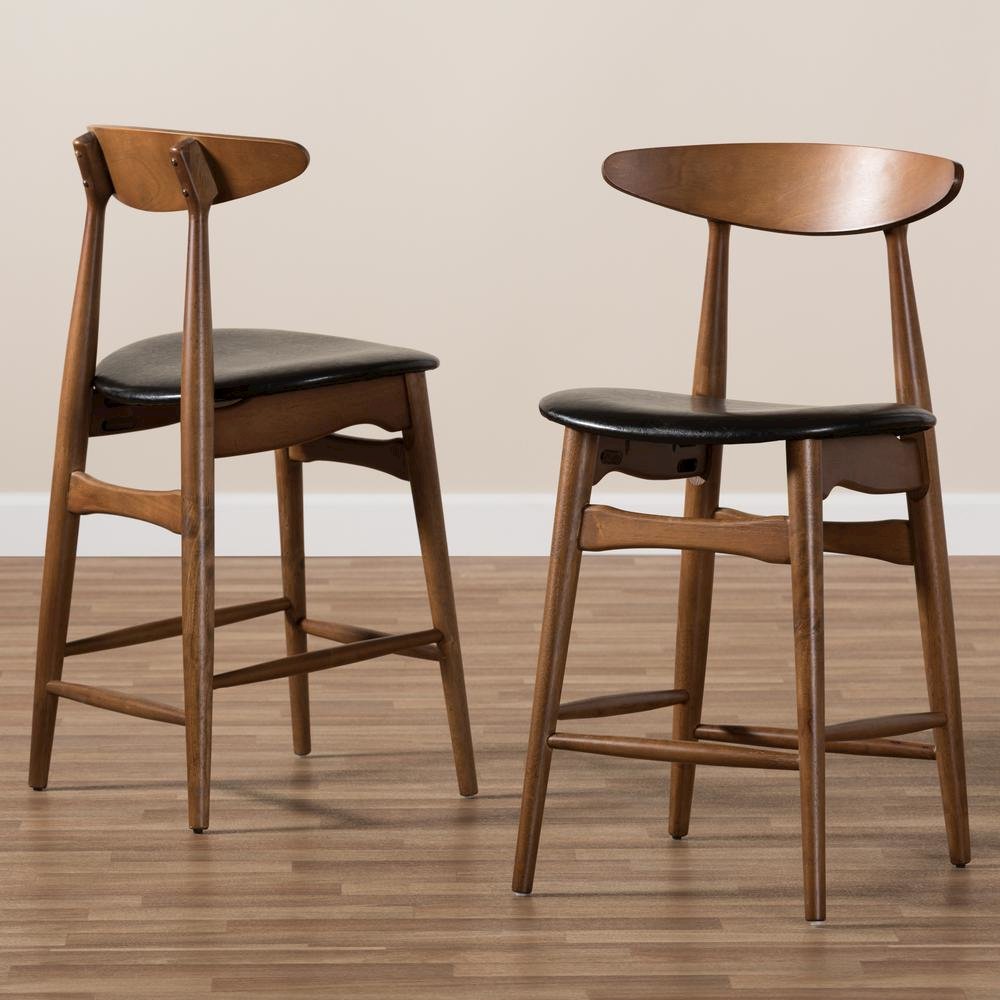 Leather Upholstered Walnut Finished Counter Stool (Set of 2)