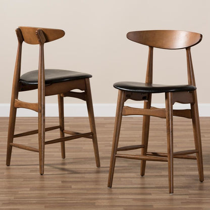 Leather Upholstered Walnut Finished Counter Stool (Set of 2)